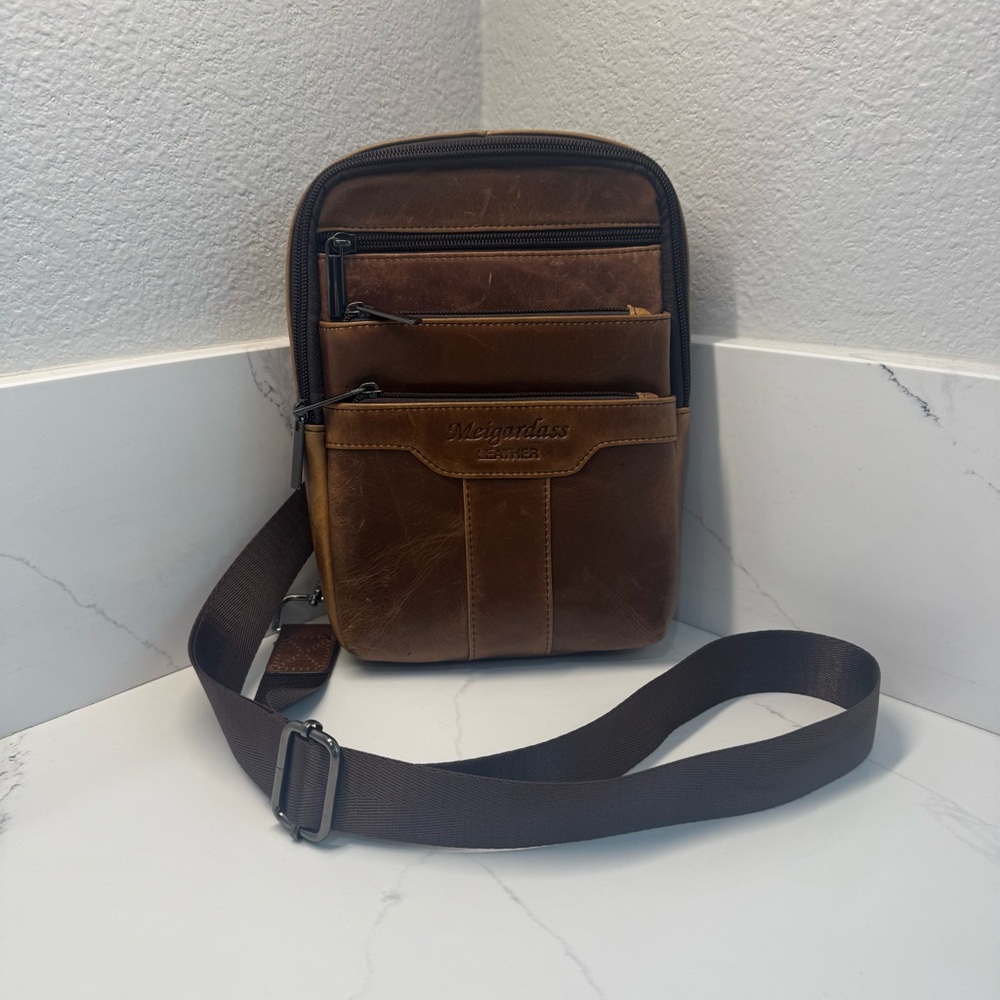 Leather Brown Meigardass purse Real leather cross body tote